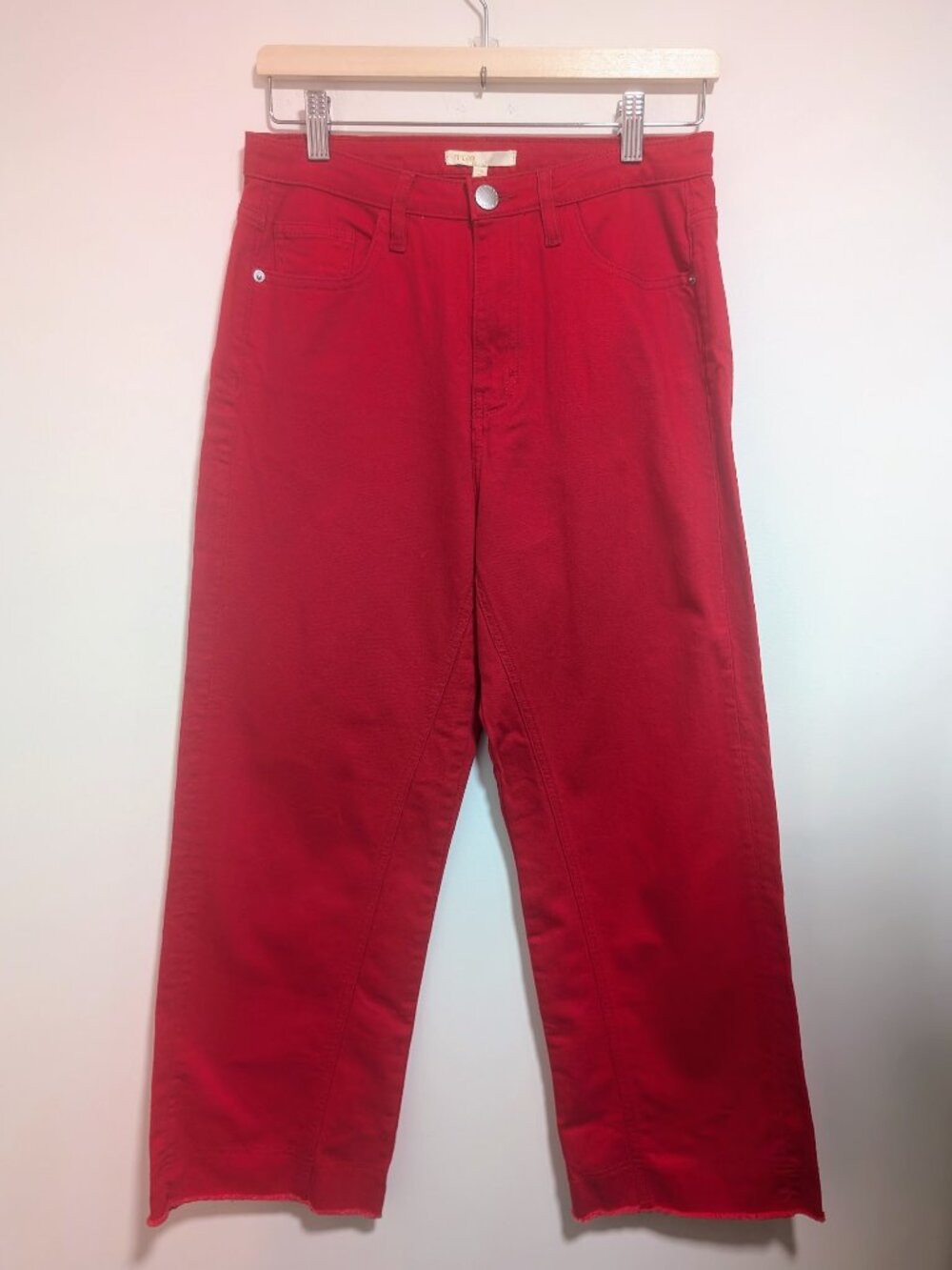 Maje | Pamier Rouge High Rise Wide Leg Jeans In Red - Picture 3 of 12